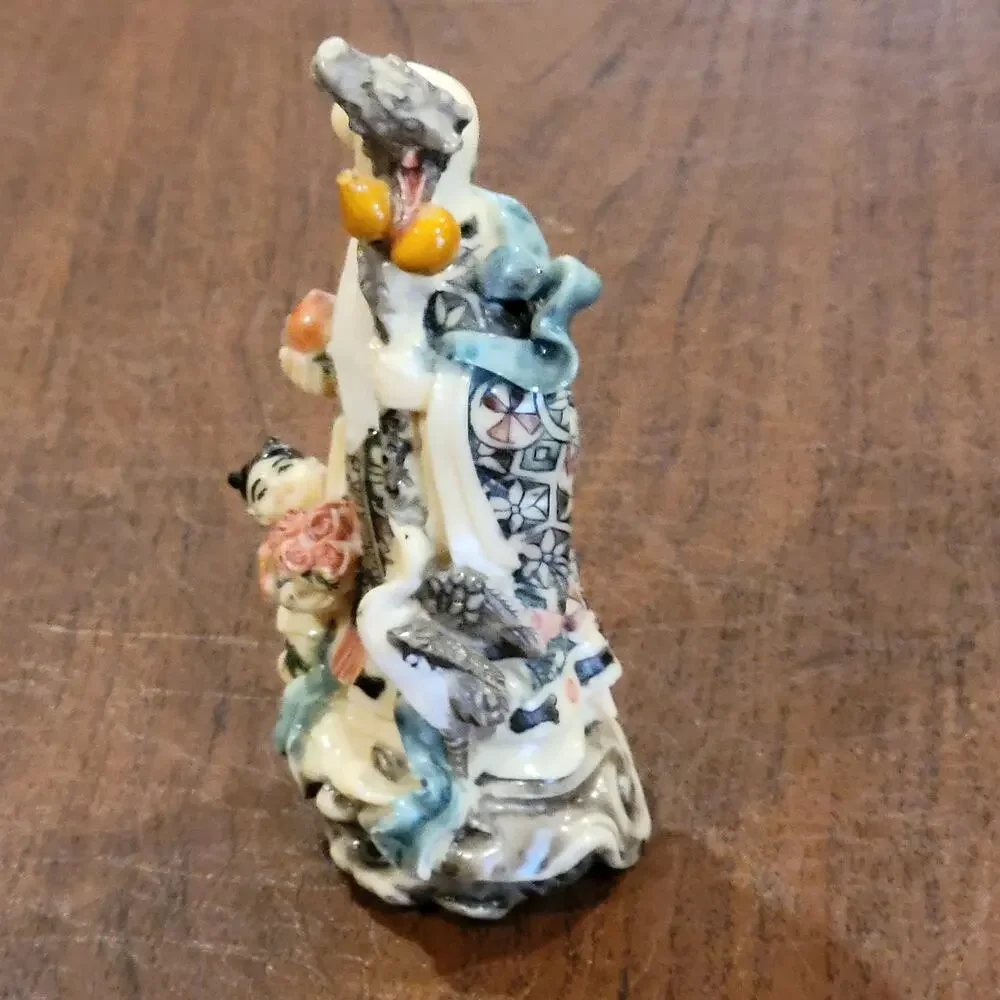 Vintage Chinese Old Wise Man with child Figurine Hand Painted 4.75